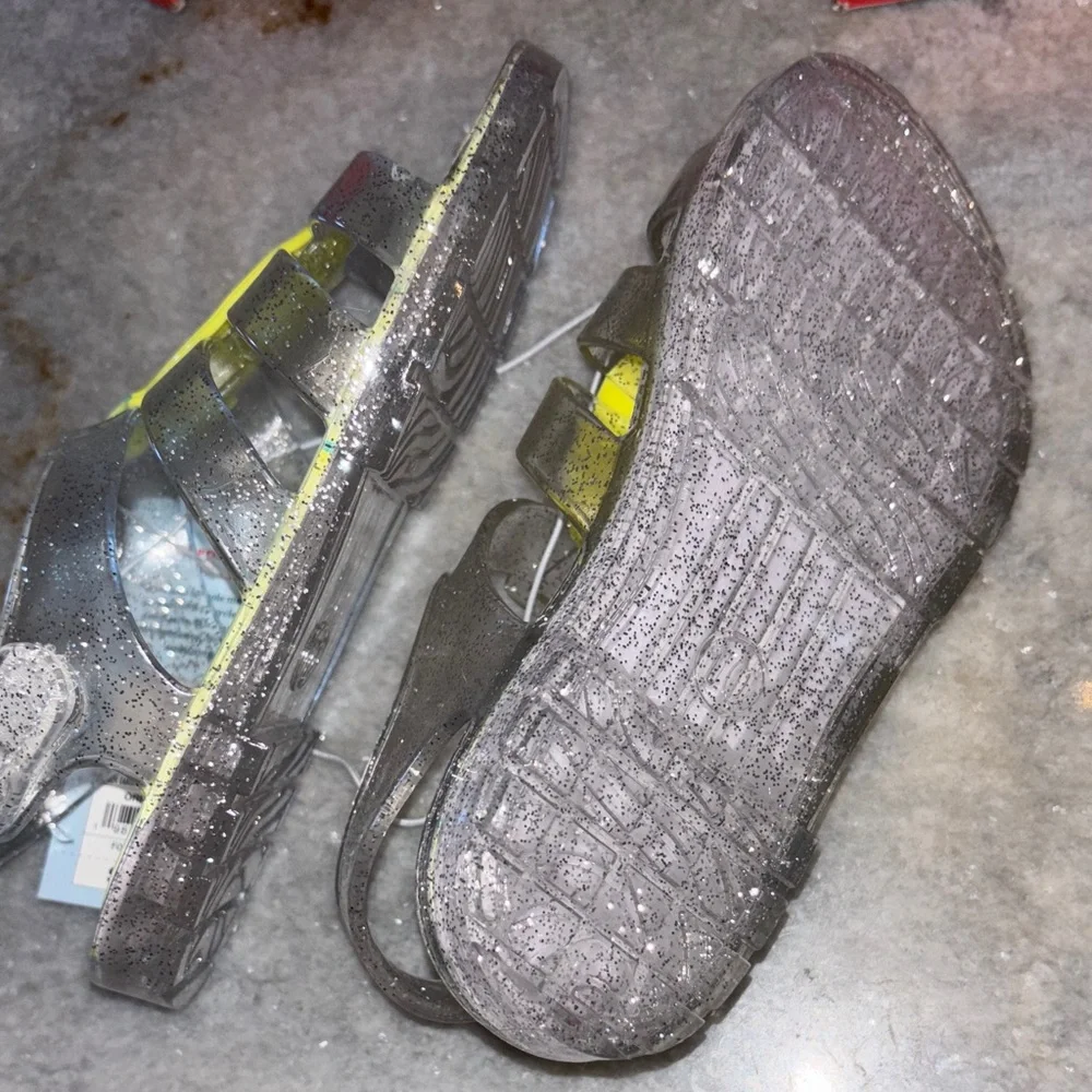 Target Lemon Jelly Sandals Yellow Silver Glitter Velcro Straps Open Toe New 10